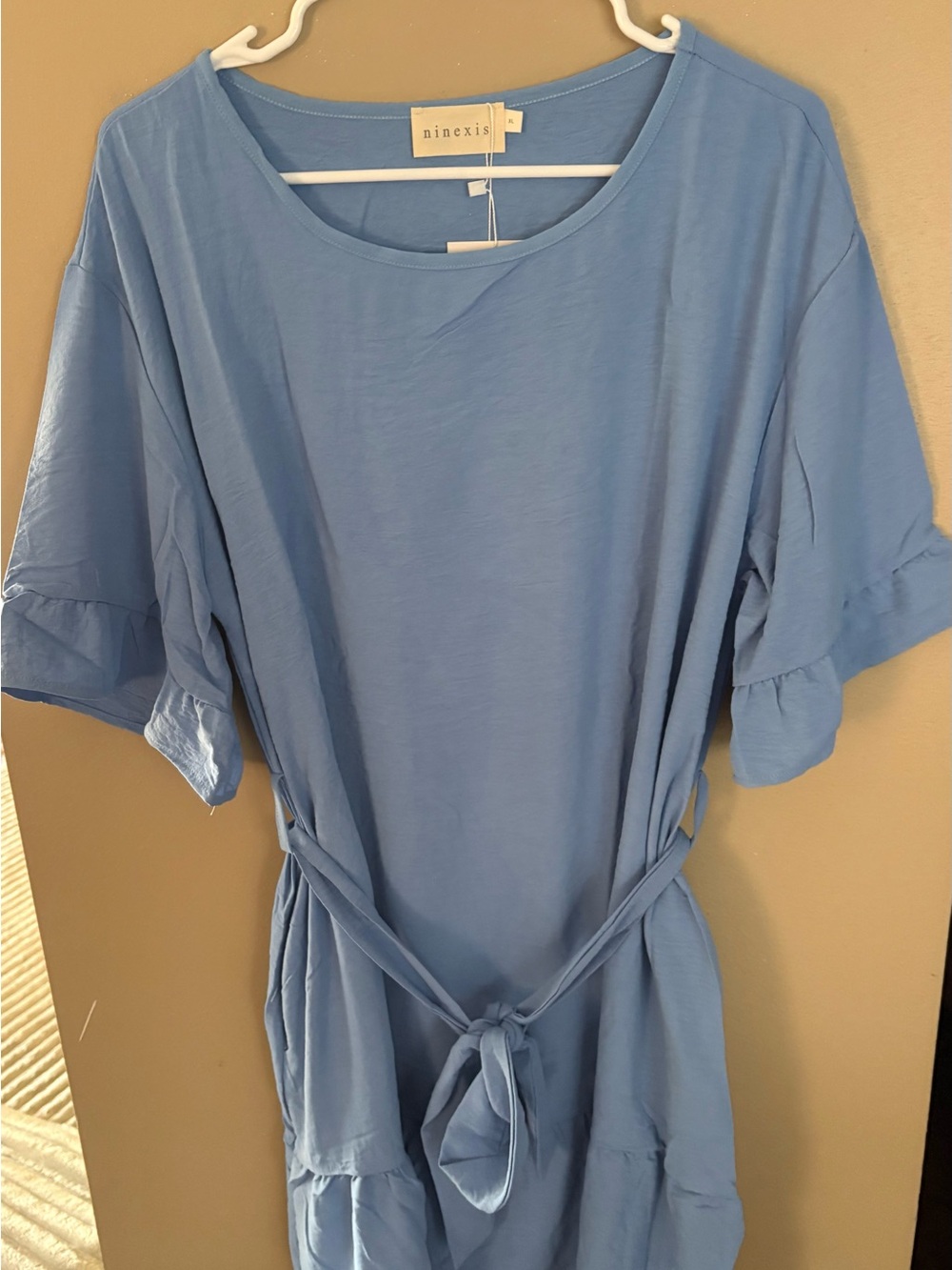 Ninexis Sky Blue Tie-Waist Midi Dress
